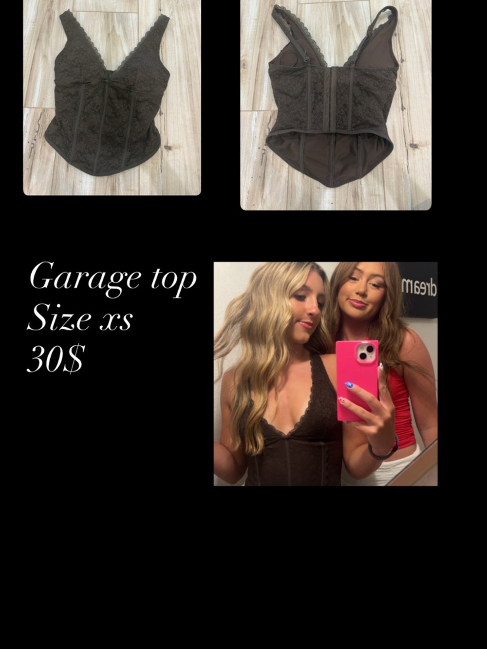 Garage Brown Lace Bustier Bodysuit Top